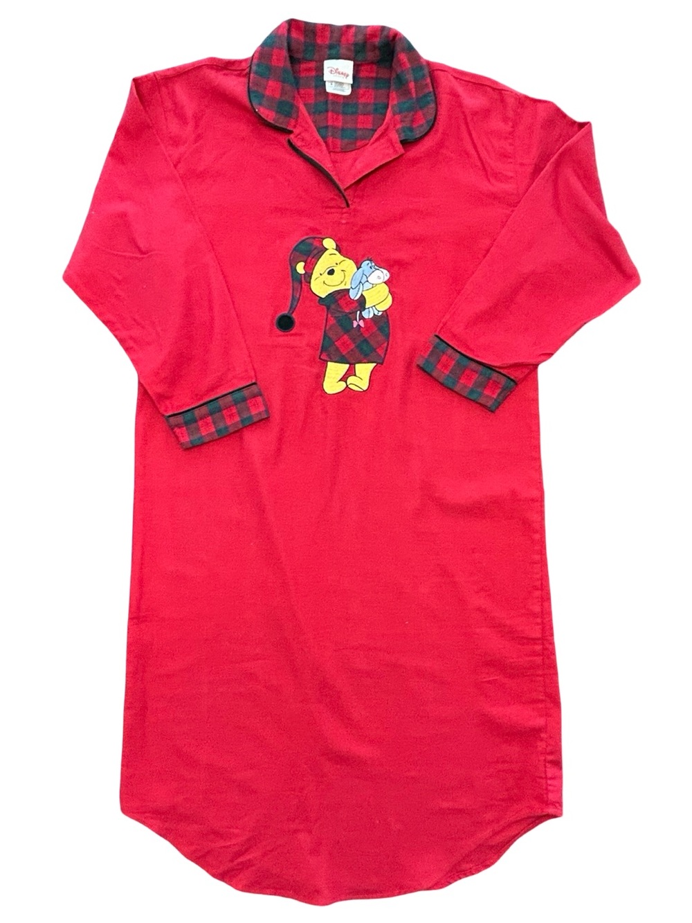 VTG Disney Winnie The Pooh Eeyore red flannel embroidered nightgown whimsical S